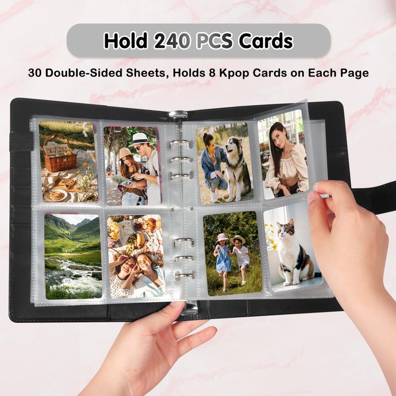 WITHYU A5 Kpop Photocard Binder with 30 Pack 4-Pocket Card Pages  6 Ring A5 Binder Card Collector Album with 240 Card Slots PU Leather Binder Cover with Magnetic Buckle Closure for Organizing Trading Card - Image 2